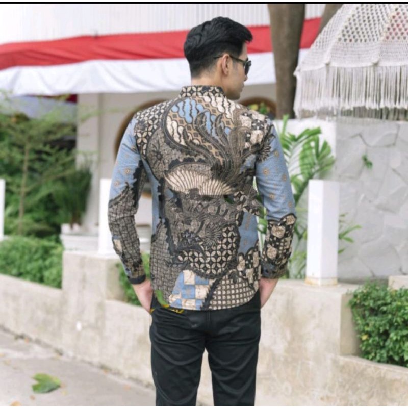 BATIK BOLO DEWO Motif Peksi Langit Hem Atasan Kemeja Baju Batik Pria Lengan Panjang