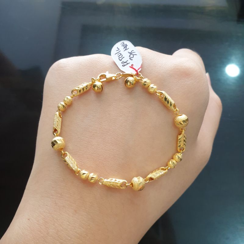 [NEW] Gelang tangan dewasa bambu kombinasi bola full ukir reflektif tabur pasir emas asli kadar 375