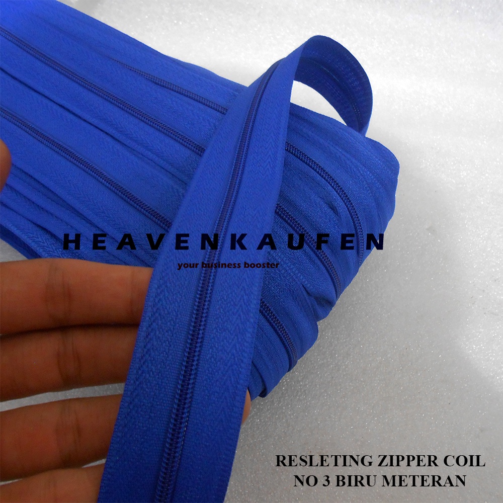 Resleting Zipper Longchain Coil Gigi Kecil No 3 Warna Biru Benhur Meteran