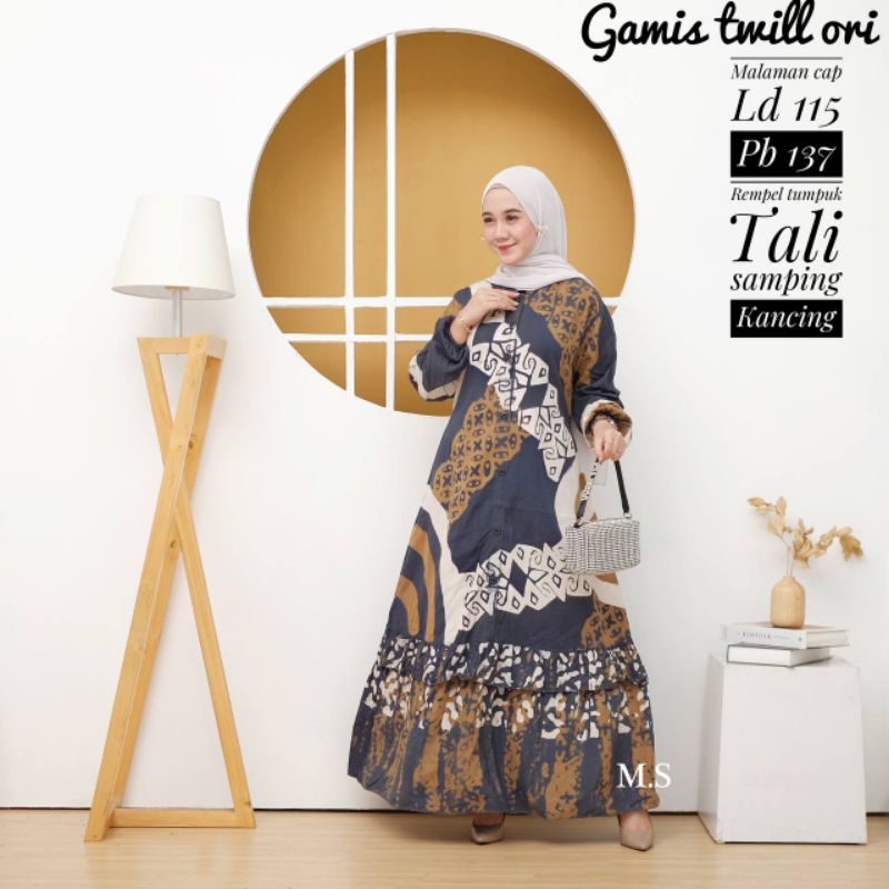 Gamis Twill Ori Gamis Batik Cap Malaman Karetan Busui Kancing Depan Model Rempel Bawah Susun Tumpuk 