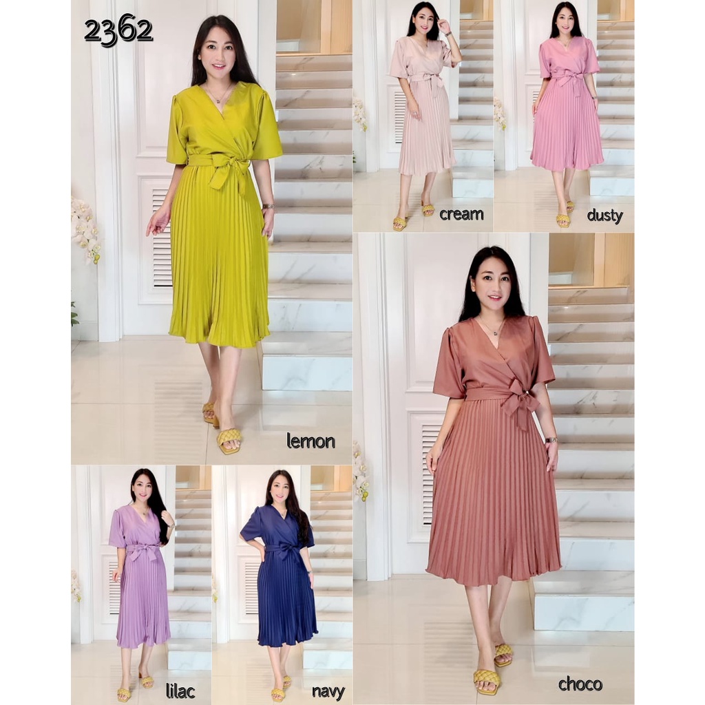 Dress Kasual Midi DRESS Pesta Kondangan Dress Plisket ANDIN (V9O6) Baju Dress Wanita Muslim Dress Wa