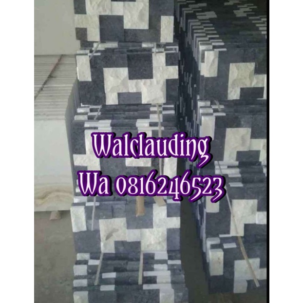 batu tempel dinding mozaik walclauding batu putih hitam dekorasi dinding