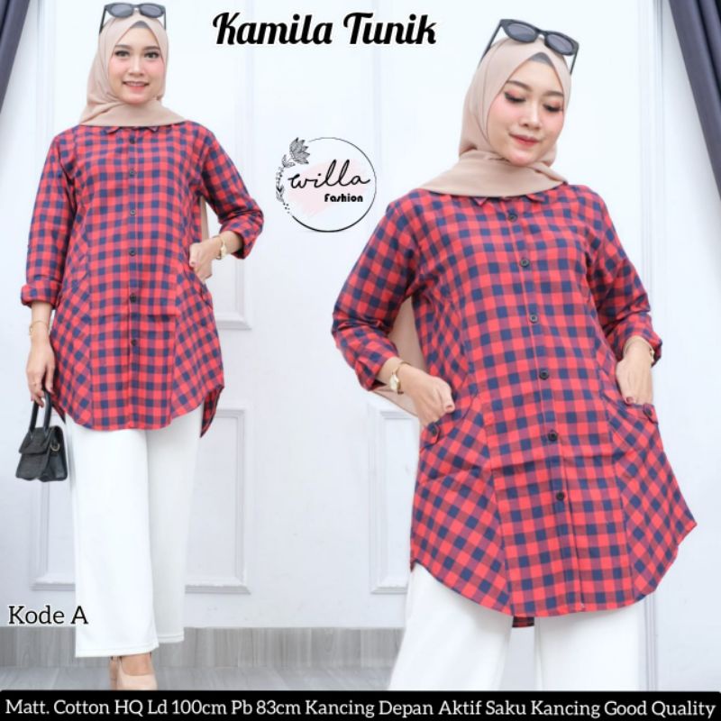 kamila tunik / tunik motif kotak kotak / tunic motif flanel / kemeja wanita motif kotak kotak