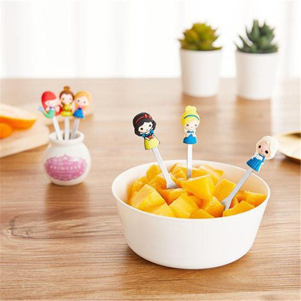 SOLIGHTER Ceramic Fruit Forks Mini Party Decoration Tasting Fork With Holder Cute Princess Stainless Steel Food Pick Dessert Flatware