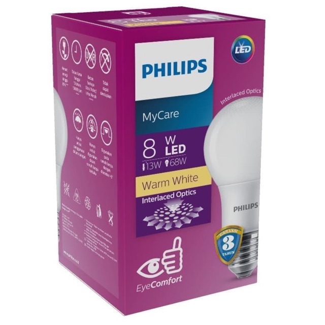 PHILIPS LAMPU LED MYCARE 3W / 4W / 6W / 8W LAMPU BOHLAM LED PHILIPS 3 Watt / 4 Watt / 6 Watt / 8 Wat