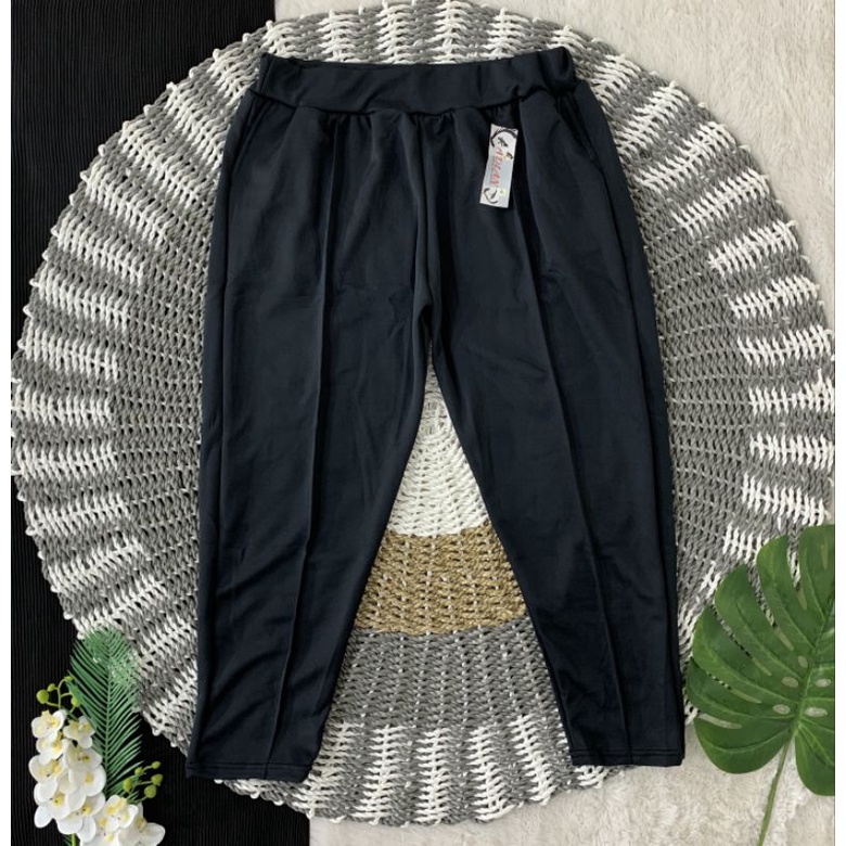 PANTS CELANA POLOS JUMBO WANITA HITAM BIG SIZE SCUBA STRETCH PANJANG