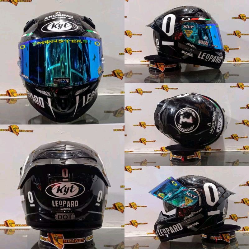 HELM KYT K2R PAKET GANTENG RED BULL(visor iridium) INCLUDE VISOR ORI-Black glosy leopard