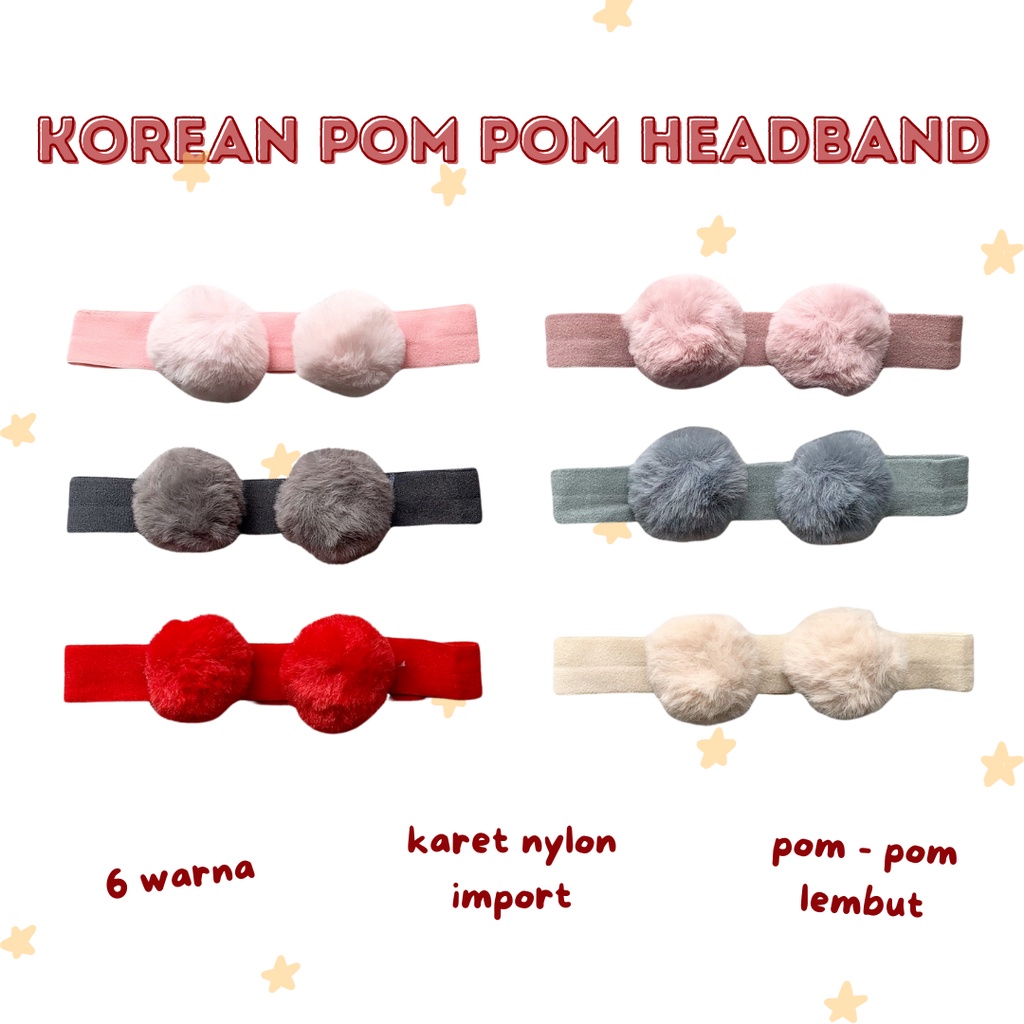 bandana bayi korea headband pom pom nylon import balita perempuan 1- 5 tahun