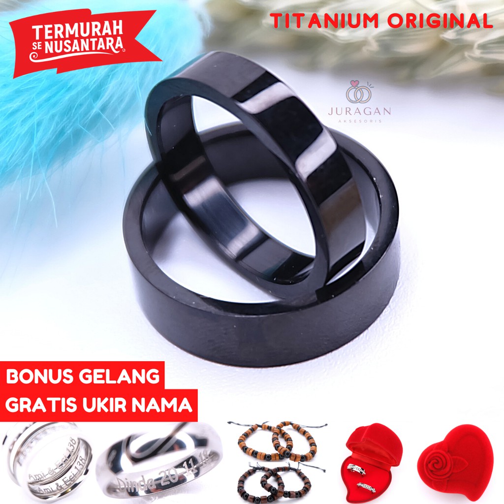 [UKIR NAMA + BOX HATI] Cincin Couple BUCIN Titanium M19 BONUS Gelang Couple