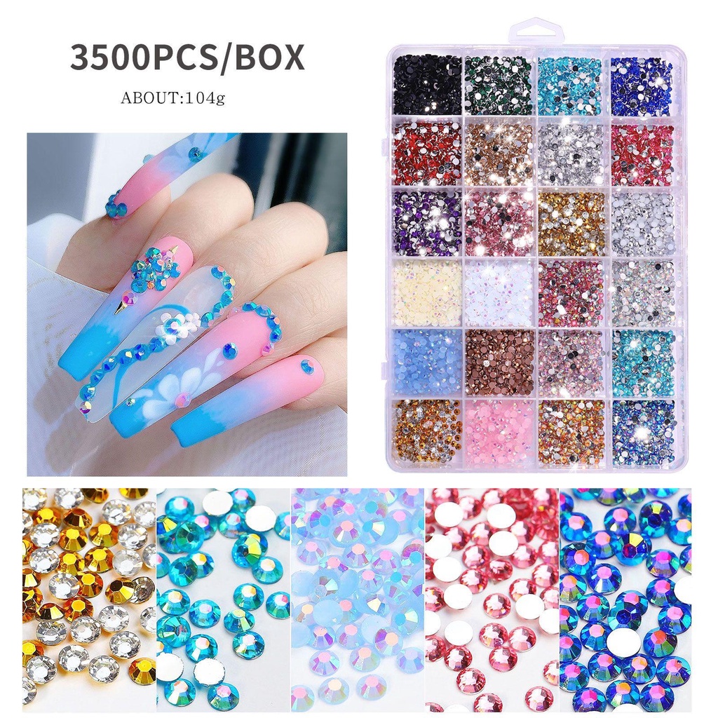 R-flower 3500pcs/box Nail Art Berlian Imitasi Dekorasi Resin Strass Batu Flatback Mix Multisize