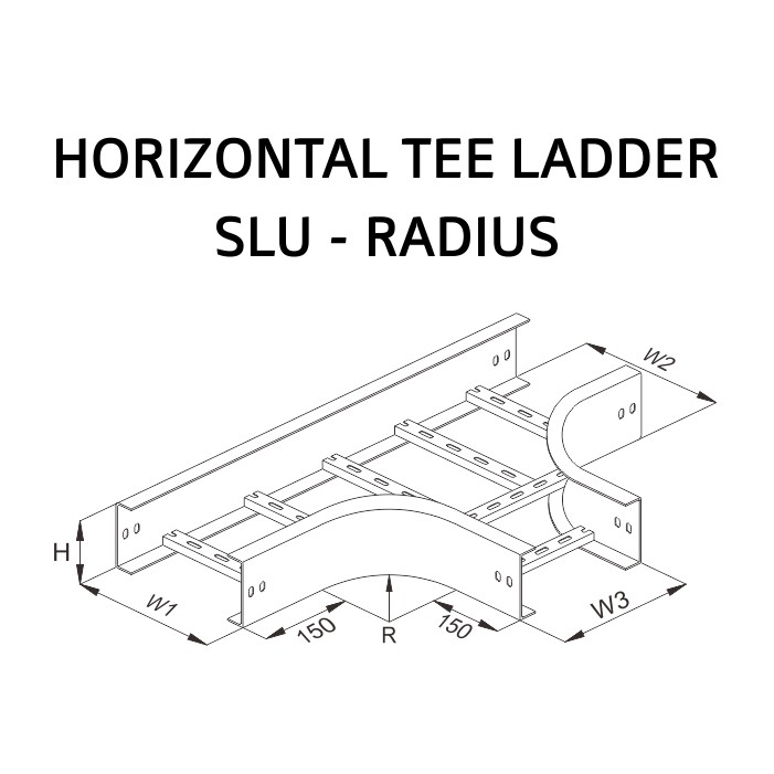 Horizontal Tee Ladder SLU Radius W100 x H50 x R150, 300, 450, 600 HDG Plat 1,8mm