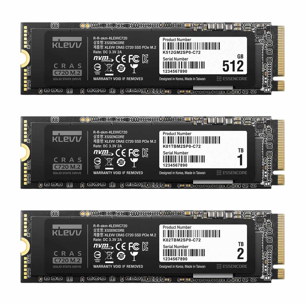 KLEVV SSD CRAS C720 M.2 2280 NVMe PCle Gen3 x4 256GB, 512GB, 1TB, 2TB