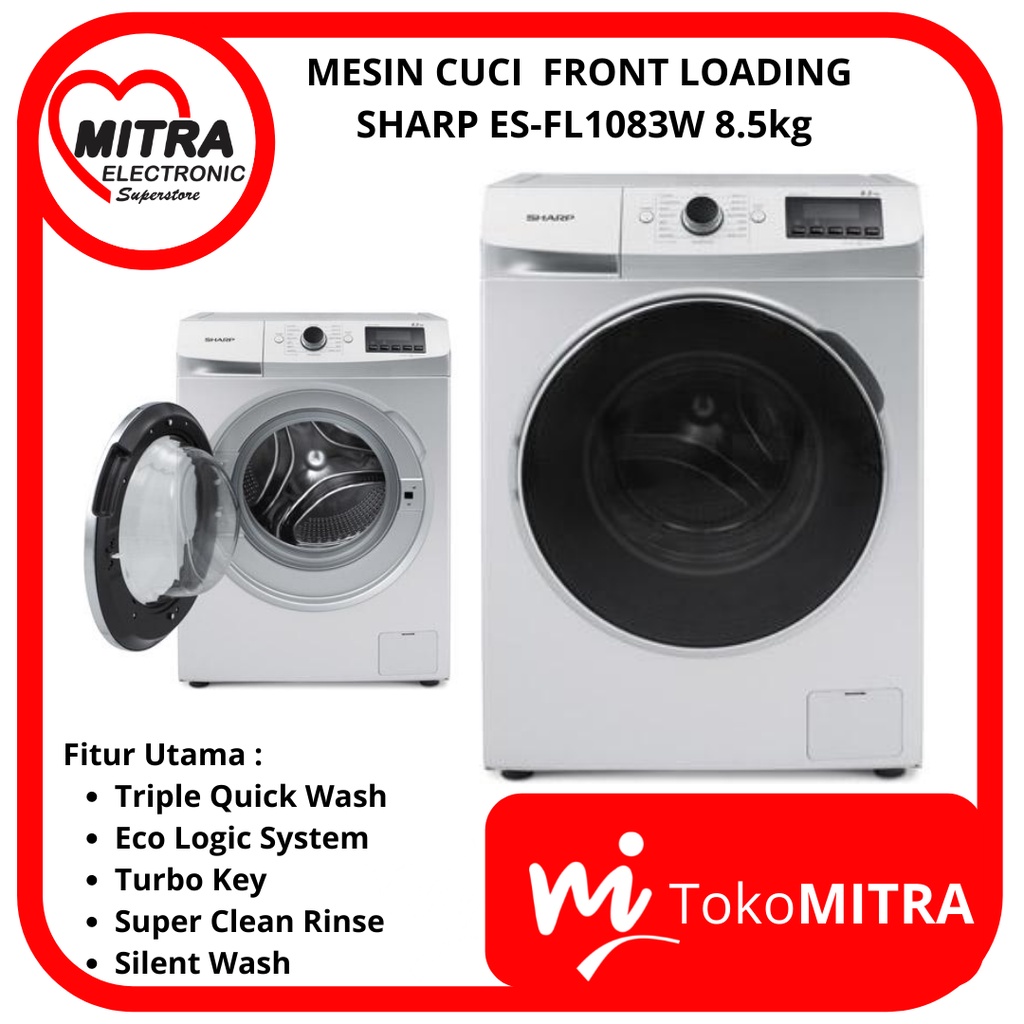 MESIN CUCI FRONT LOADING SHARP ES-FL1083W 8.5kg