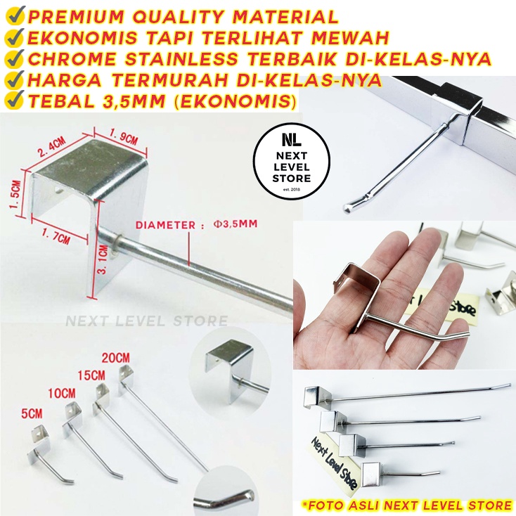 Single Hook Kotak Stainless 5 cm 5cm Cantolan Besi Tebal 3,5mm Ram Rak - LINK GROSIR