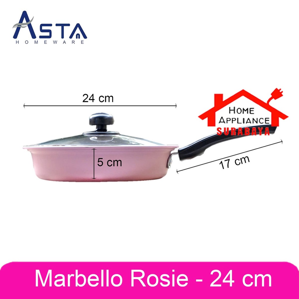 Panci Wajan Frypan Set + Tutup Kaca Anti Lengket Isi 4 PCS Cookware Set Asta Marbello Rosie