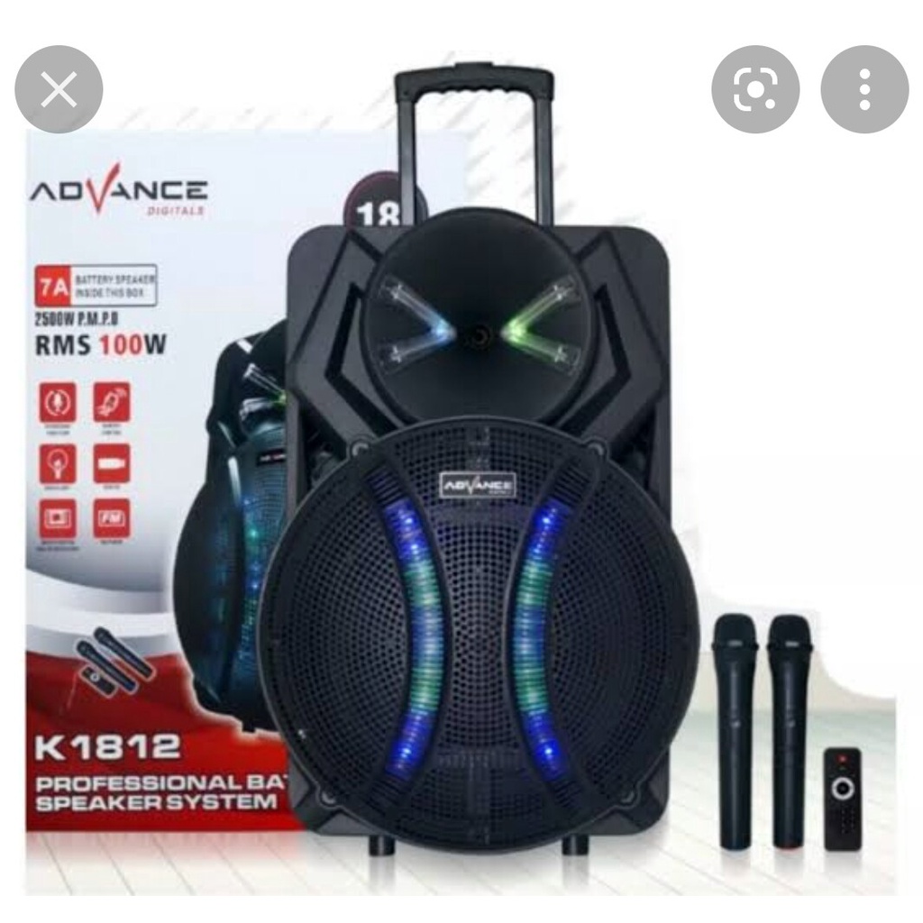 Speaker Advance K-1812 + Free 2 Wireless Mic + Bluetooth