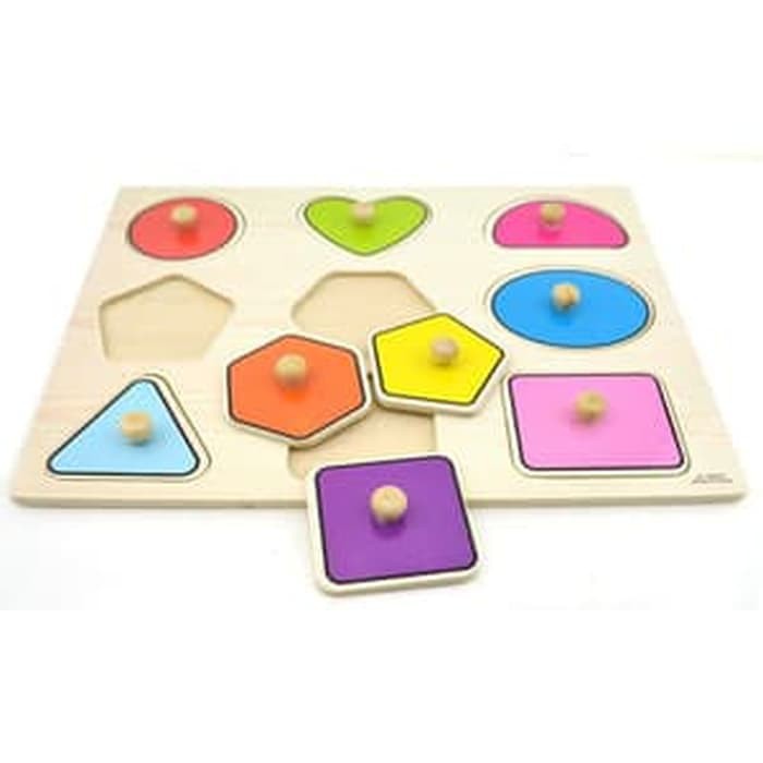 Mainan Edukasi Anak - Puzzle Knop Kayu Bentuk Geometri Shapes Wooden