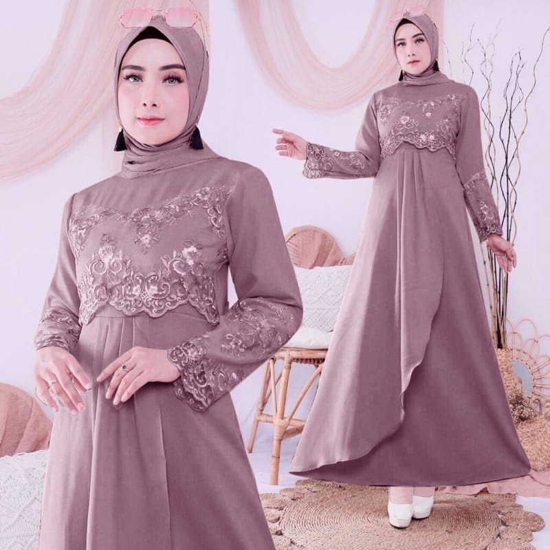 Gamis Brukat Tile Pesta Terbaru Gamis Fania Gamis Kondangan Mewah Gamis Brukat Cantik OOTD Kondangan Gamis Kondangan Couple Baju Gamis