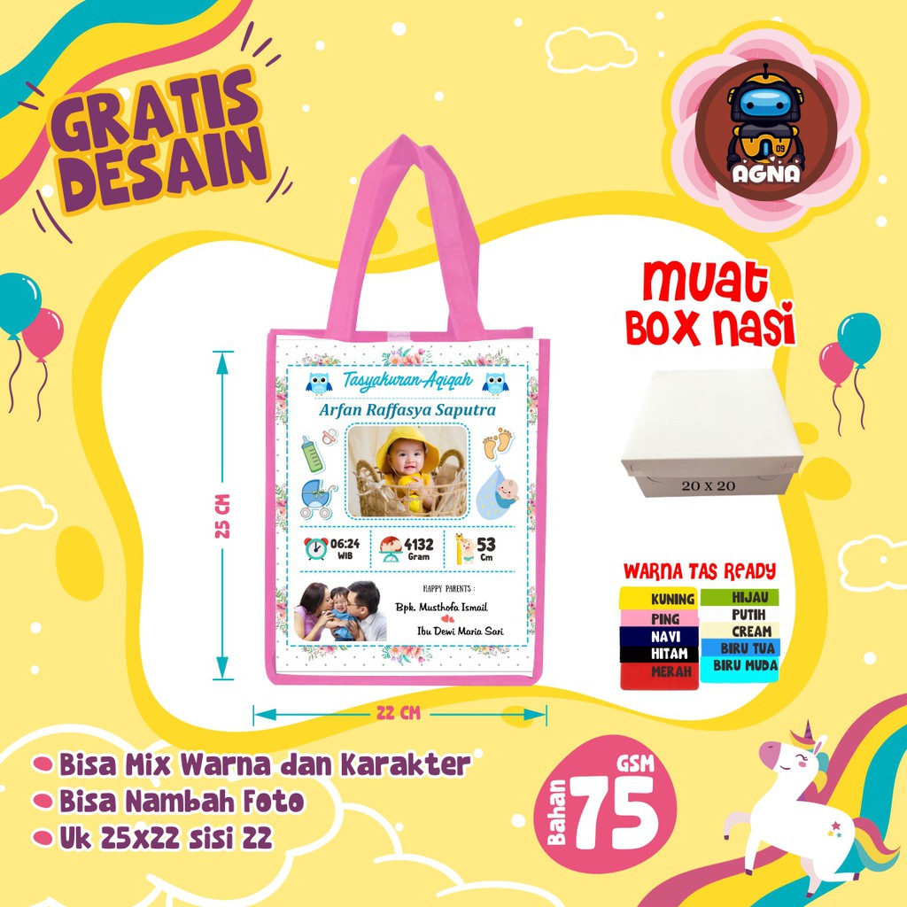 

GOODIE BAG AQIQAH CUSTOM / BUAT BOX NASI UK 20X20