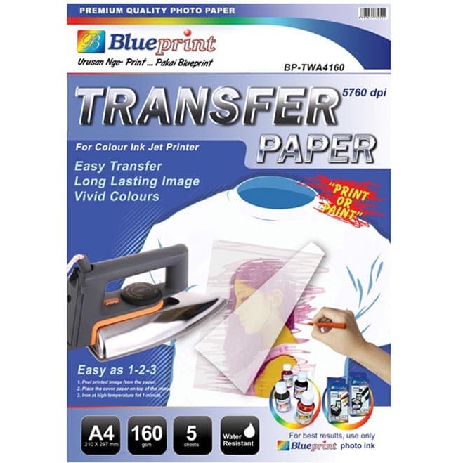 

Blueprint Transfer Paper (BP-TPA4160) - A4, 5 Sheet, 160 Gsm, Cast Coating, Glossy, Water Resistant