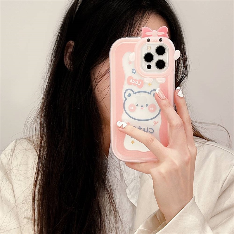 Case Pelindung Lensa Kamera Bumper Shockproof Motif Kartun Beruang Untuk iPhone 14 13 12 11 Pro Max X Xr Xs Max 7 8 6 6s Plus SE 2020