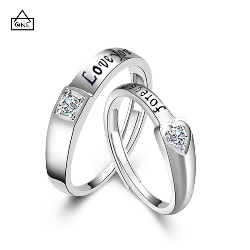 COD❤925 Silver Cincin Pasangan Berlian Mode Wanita Perhiasan Cincin Couple Rings US 4 5 8 9 A one