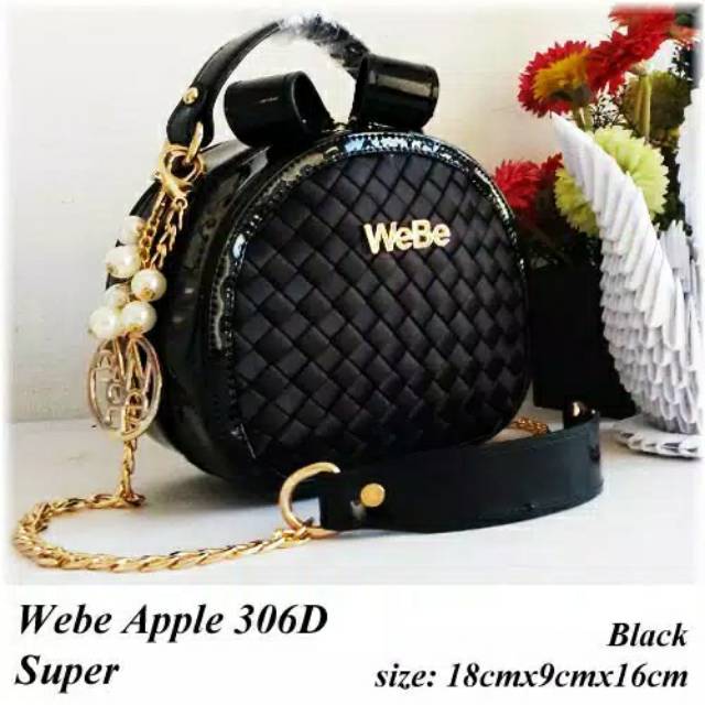 (BISA COD) - TAS WANITA SELEMPANG - Webe apple 306D - Bahan polyster anyam - Tali Rantai Satinless