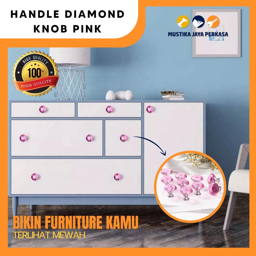 Handle Tarikan Lemari Lack Plastik Kaca Diamond Bening Kristal