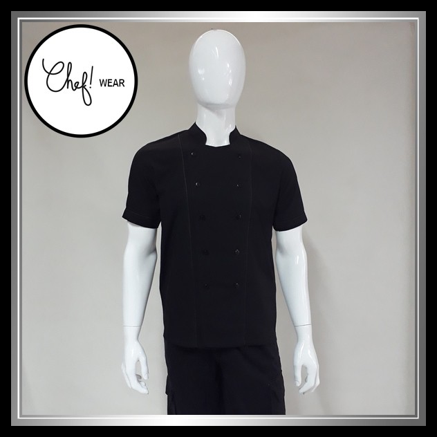 Chef Wear Baju Koki SS Hitam (piping hitam)