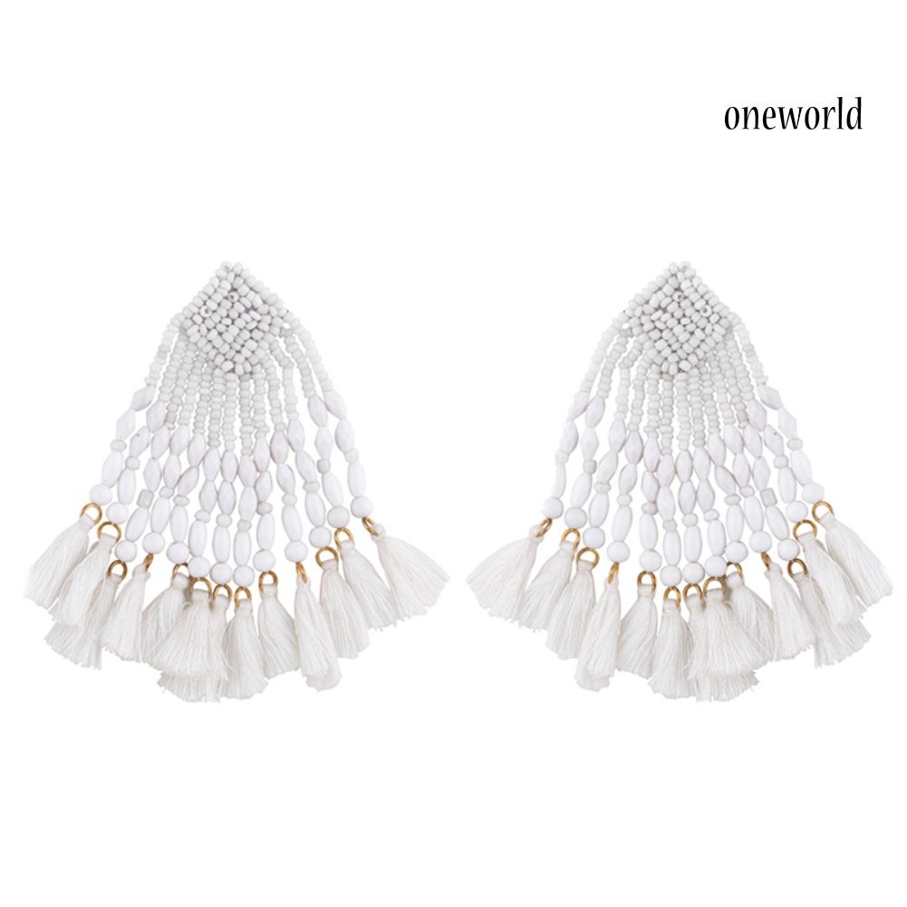 OW# Bohemian Women Beads Tassel Dangle Long Ear Stud Earrings Statement Jewelry Gift