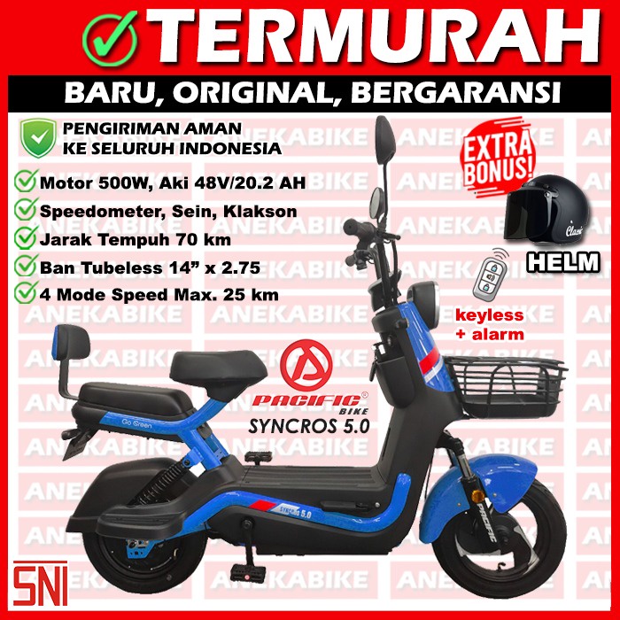 New Sepeda Listrik Pacific Syncros 5.0 Garansi + HELM, Sepeda Listrik Anak Dewasa Pacific Syncros 5.