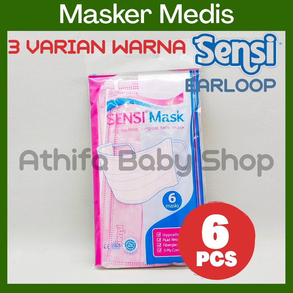 Masker Sensi Earloop 3ply Sachet Isi 6pcs - Masker Sensi - Surgical Face Mask 6 PCS - Masker Medis