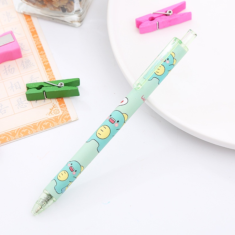 2pcs / Set Pulpen 0.5mm Motif Kartun Dinosaurus Warna Hijau Untuk Sekolah / Kantor