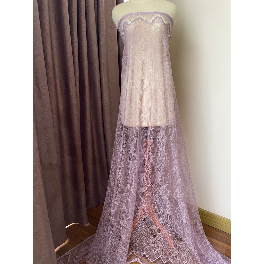 Bahan Kebaya Brokat Lace Chantily Semi Prancis Panel Warna Ungu Soft Lilac Muda Mauve Sage Rosegold Silver Black Maroon Pastel Blue Brokenwhite
