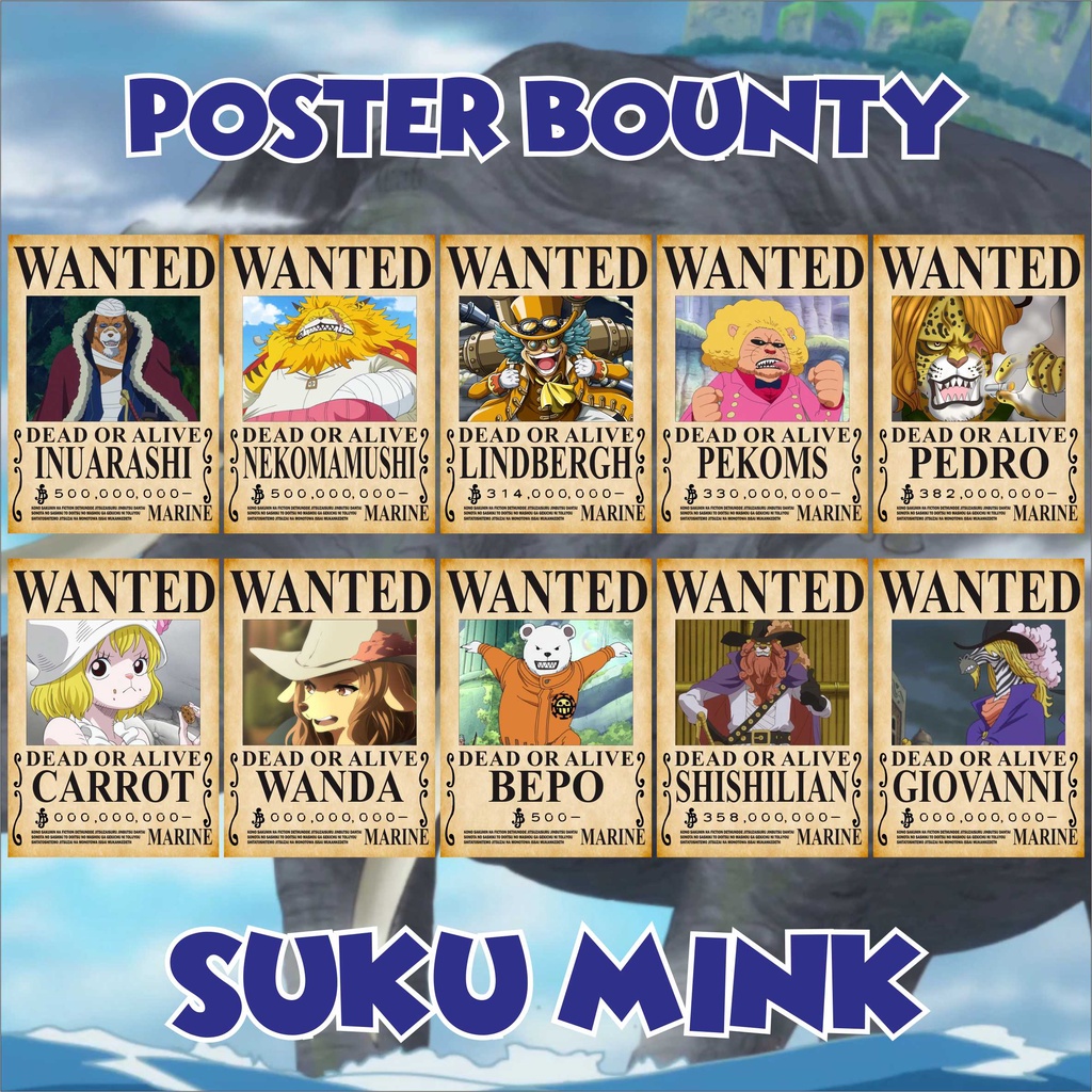 Poster Bounty One Piece Suku Mink Anime Manga Ukuran A4 Kualitas HD Poster Dinding/Wallpaper