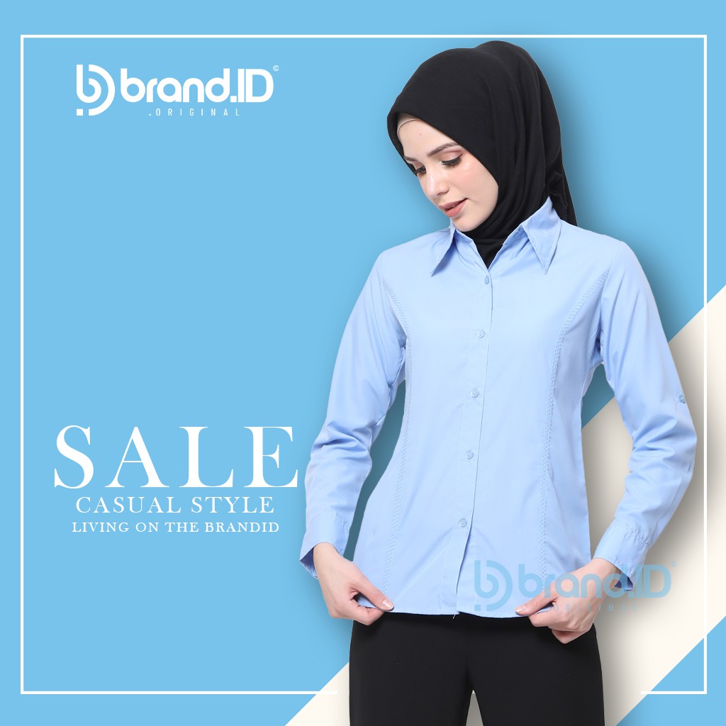 KEMEJA WANITA BIRU MUDA DAN WARNA POLOS TANGAN PANJANG KATUN / BAJU KANTOR FORMAL KERJA CEWEK JUMBO