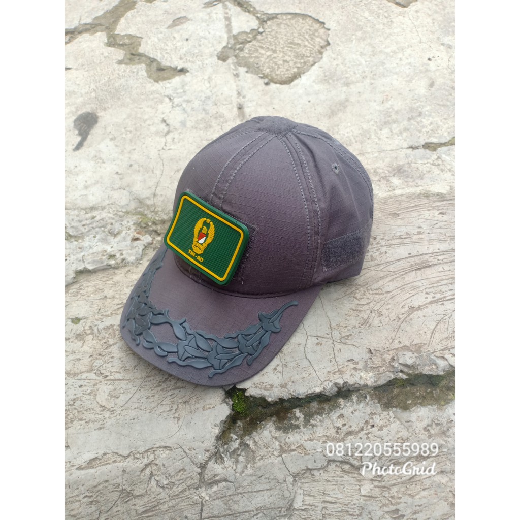 Topi pamen TNI AD abu - abu free patch rubber logo