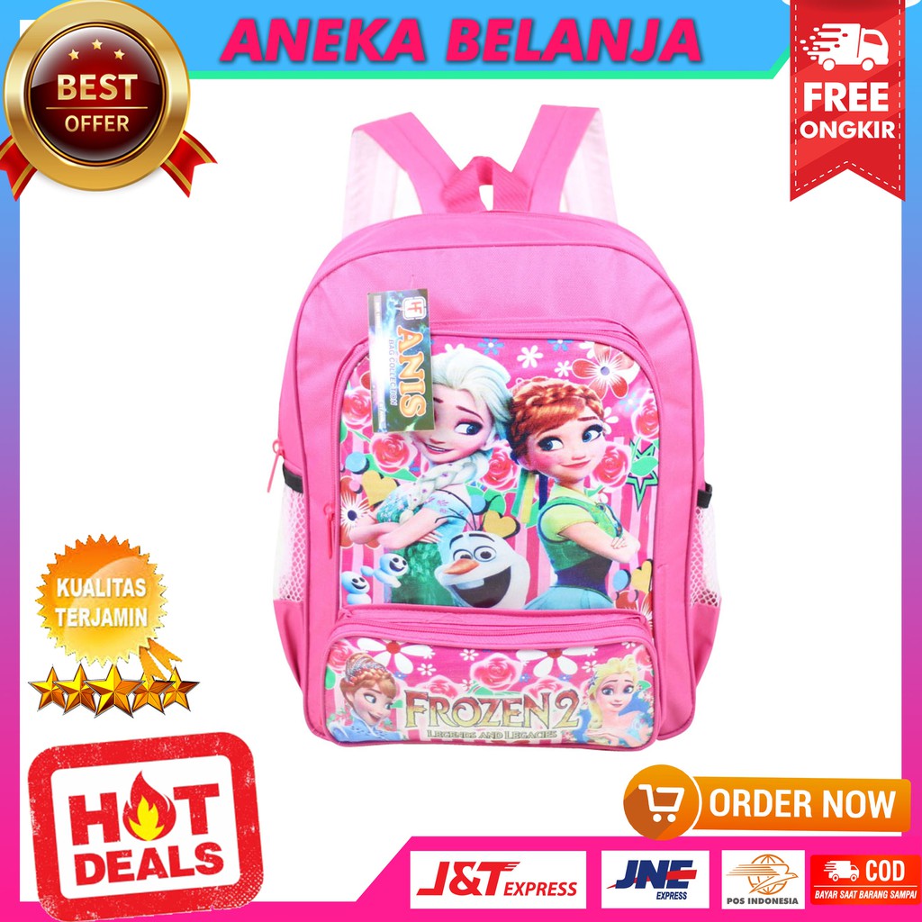 Ready Stock Tas Punggung Frozen Pink Berkualitas Khusus Cewek Stylish Gambar Kartun Lucu Fashionable