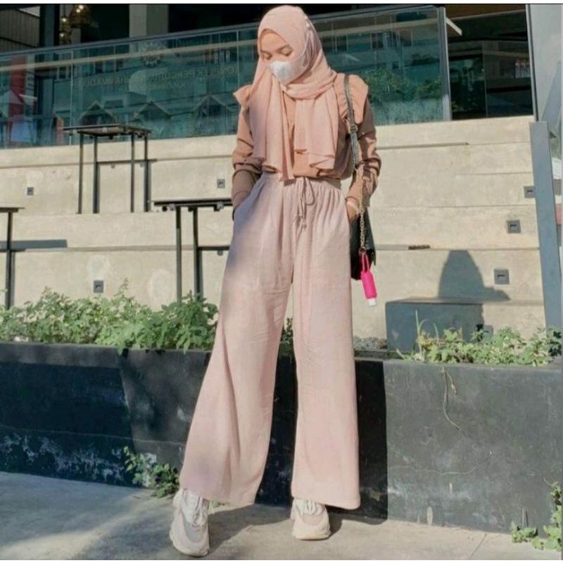 kulot linen highwaist premium bawahan wanita bahan katun linen polos kekinian terbaru viral