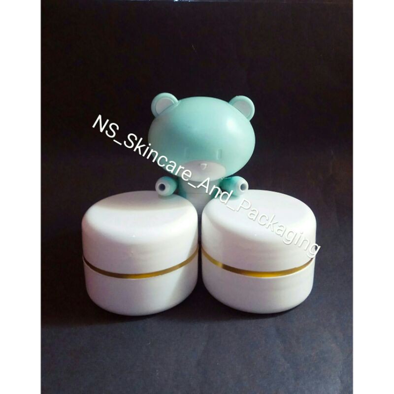 Pot cream 12,5gr kemasan kosmetik HN / pot cream 12,5 gram Putih gading list gold bawah titik 2