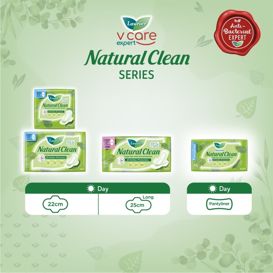 ★ BB ★ Laurier Natural Clean Day Long Wing / Pantyliner - Day 25cm 16s Long Wing - Day 22cm 5s 20s - Pantyliner 40s - Pembalut Wanita