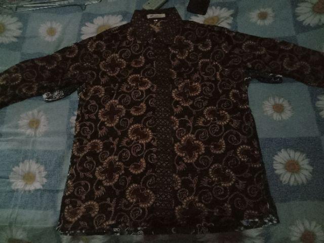 Cod - Dt Collection - Kemeja Batik Pria / Cowok Motif Sogan Putri Malu Cokelat Lengan Panjang