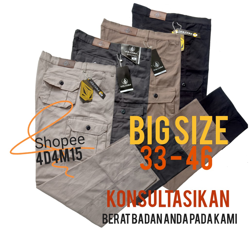 Celana Panjang Pria Cargo Jumbo Big Size 33 - 48 Kargo Kempol Saku Timbul Bahan Melar Longgar