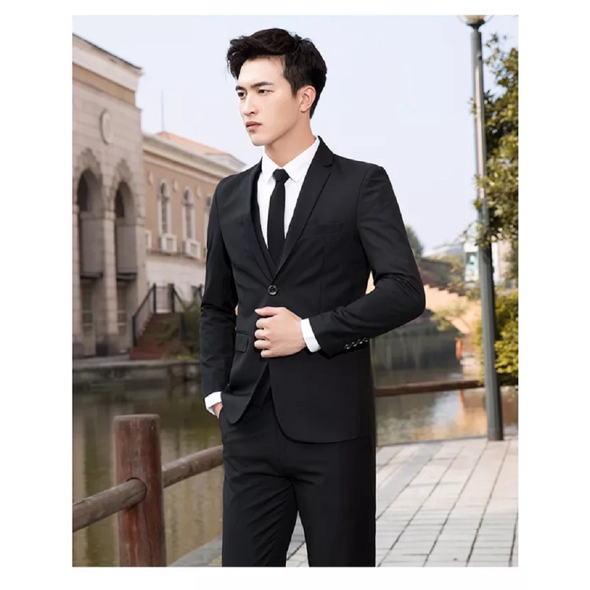 SETELAN JAS HITAM RESMI KANTOR KERJA PRIA SLIMFIT 5IN1 ORIGINAL NIKAYU BAHAN HIGH TWIST PREMIUM MODEL KANCING 2