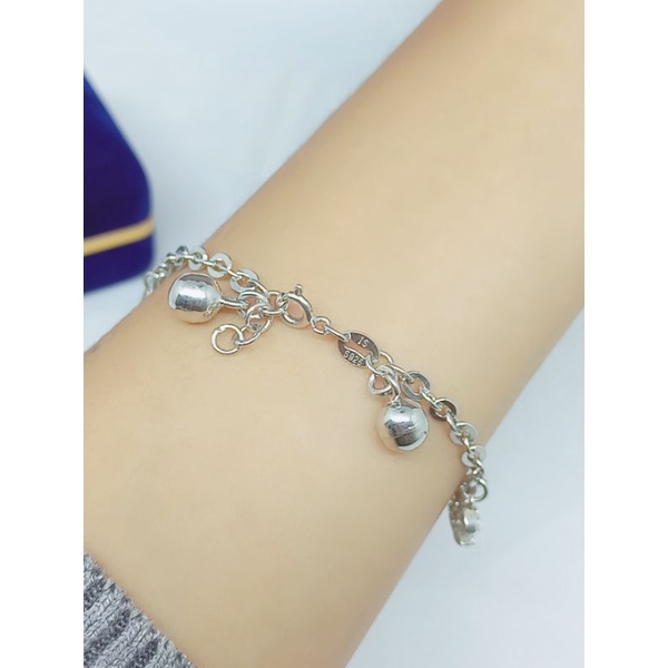 GRLANG PERAK ASLI SILVER 925 LAPIS EMAS/GELANG TANGAN RANTAI NORI+GANTUNGAN MAINAN+2BEL/ASLI SILVER/GELANG FASHION WANITA