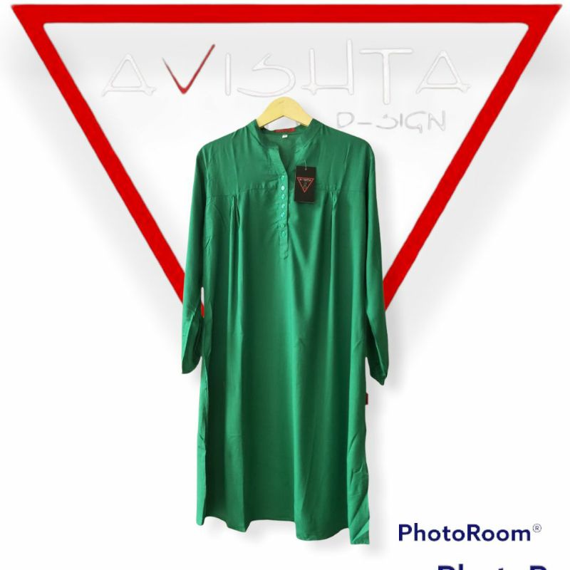 Tunik polos rayon hijau daun Tunik katun rayon Tunik polos jumbo lasenta by avishta d-sign hijau dau