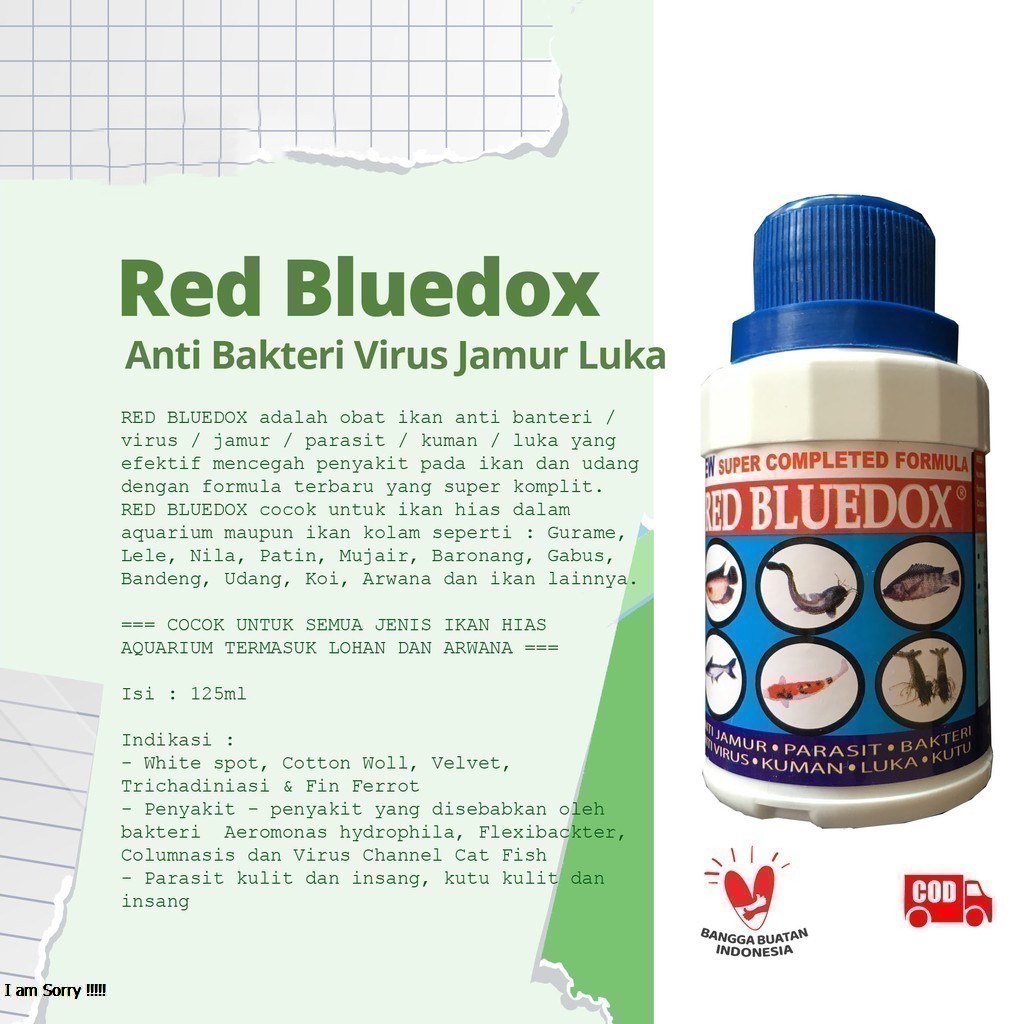 OBAT ANTI JAMUR &amp; KUTU IKAN - RED BLUEDOX 125 ML - ANTI PARASIT BAKTERI KUMAN LUKA VIRUS IKAN FISH LELE UDANG REDBLUEDOX - MURAH GARANSI KUALITAS ASLI ORIGINAL - ANIMAL VETERINARY TAMASINDO OBAT KESEHATAN &amp; VITAMIN HEWAN BINATANG PELIHARAAN MITRAPETLOVER