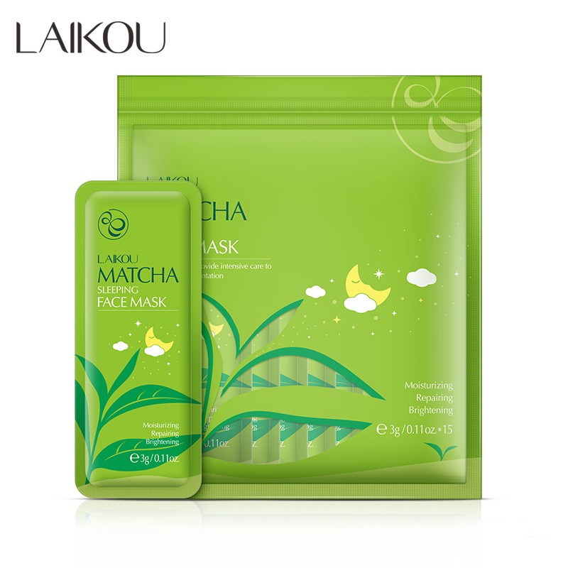 LAIKOU Matcha Sleeping Mask Krim Malam Menghilangkan Jerawat Melembapkan Tanpa Bilas 15pcs