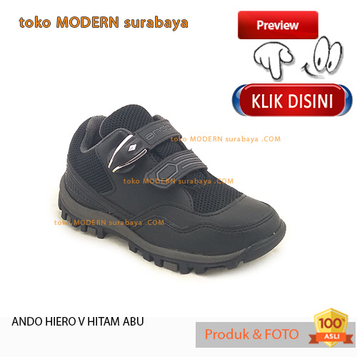 ANDO HIERO V HITAM ABU Sepatu Sekolah Anak Magnet Terbaru