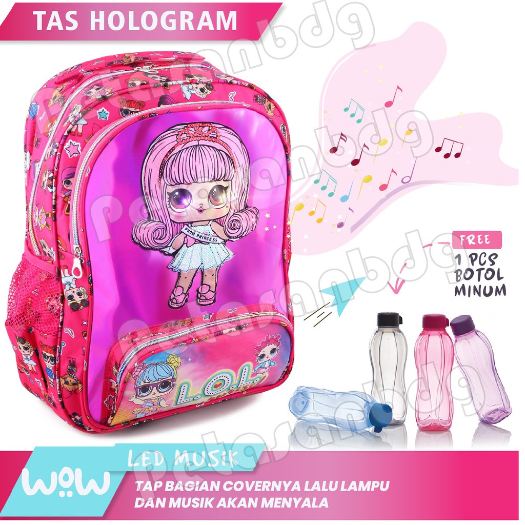 PTS - Tas Ransel LOL SURPRISE Hologram LED - AURORA  Tas Glitter - UKURAN SD Terbaru Terlaris Promo